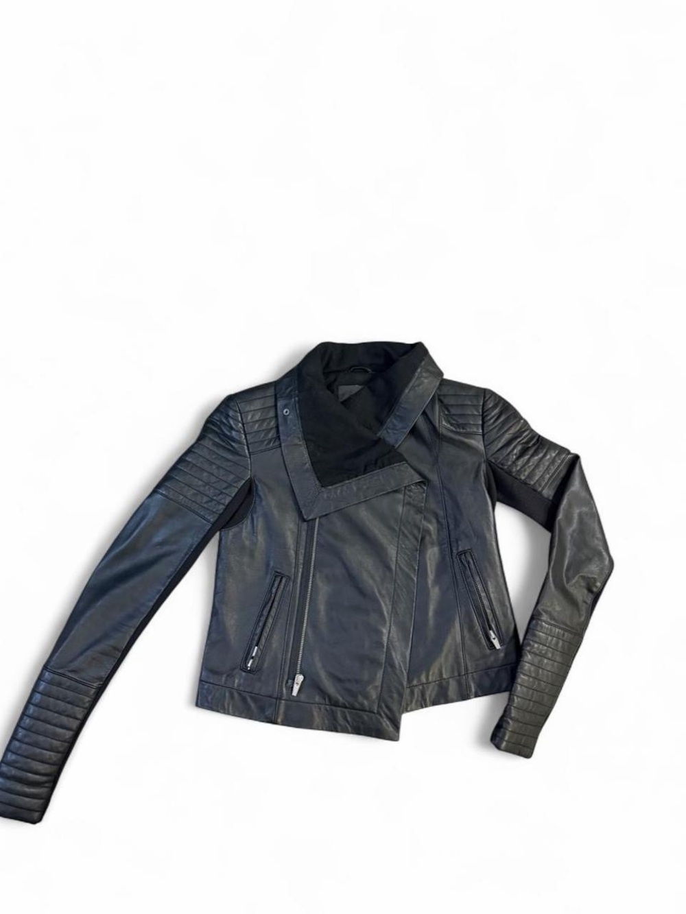 Veda Black Quilted Sleeve Leather Moto Jacket